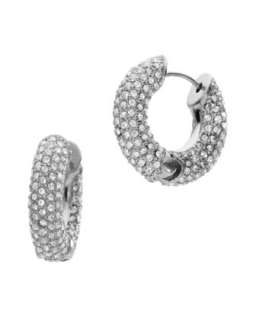 Pave Huggie Hoop Earrings, Silver Color