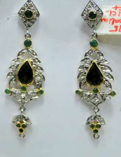 Diamond Emerald tourmaline Victorian Earrings Jewelry  