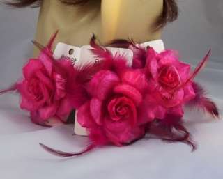   ROSE FLOWER FEATHER HAIR Clip Ponytail Holder Brooch Pin 4 1/2  