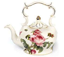 Design Fully bloomed romantic roses grace this elegant teapot with 