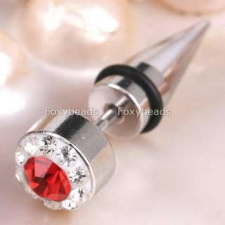 RED Stainless Steel Fake Piercing Taper Earring Stud 1*  