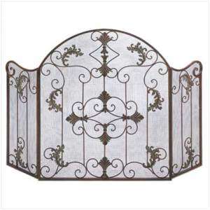   RUSTIC Finish and Ornate CROLLWORK Florentine Fireplace Screen  
