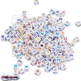 100 Mixed Plastic White Acrylic Alphabet/Letter 6mm Cube Beads  