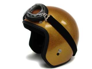 Metalflake Motorcycle Helmet Vintage Gold Open Face Cafe Racer 