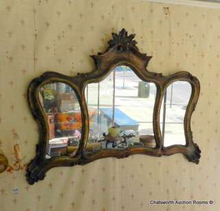 Hand Decorated 1930s Venetian Triptych Wall Mirror  