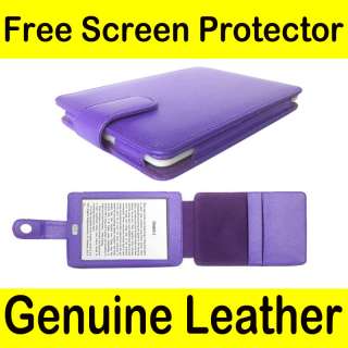 Genuine Leather Pouch Case Cover Jacket for  Kindle Touch Purple 