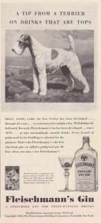 1940 Fox Terrier Dog Fleischmanns Gin vintage print ad  