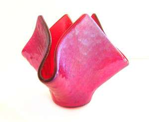 Red Iridescent Art Glass Vase, Candle Holder, Bowl, or Candy Dish 