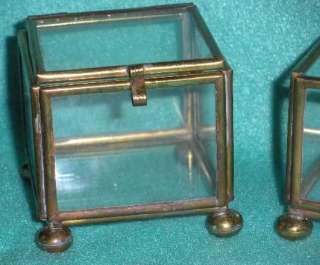 Vintage Miniature GLASS & BRASS DISPLAY BOXES Jewelry Cases Trinkets 