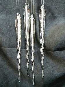 NEW Hand Blown Glass Wavy Glow in the Dark Icicle Christmas Ornament 