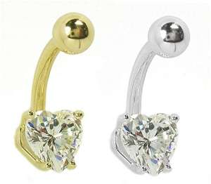 14Kt Gold Belly Ring with 6x6mm Heart CZ Navel Rings  