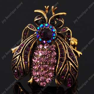   crystal violet rhinestone insect fly animal jewelry stretch gold ring