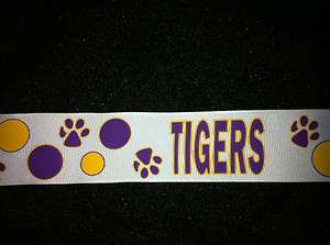 LSU Tiger/Dot Grosgrain Ribbon 10yd Purple & Gold  
