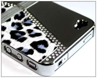   Rhinestone Leopard Wallet Hard Case Cover iPhone 4 4S 4G Gray  