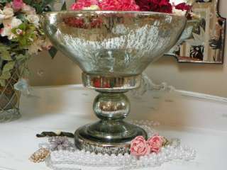 Paris Apt Silver Mercucy Glass Antiqued Pedestal Bowl  