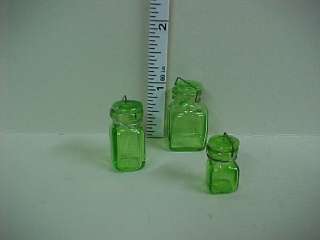 Square Canning Jars Green Transparent #HB370   Dollhouse Miniatures 
