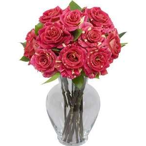 One Dozen Fiesta Roses with Hourglass Vase  Grocery 