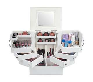 WHITE Luxury Deluxe Wood Cosmetic Makeup Box with Mirror  