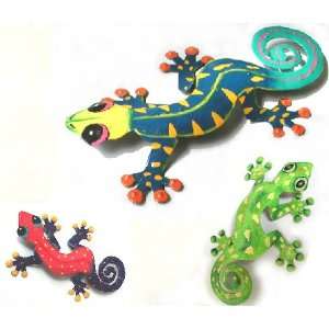  Metal Gecko Combo   3 Pieces Painted Metal Geckos 