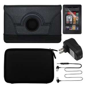 Screen Protector + Black 360 turn Leather Cover Case w/Stand 