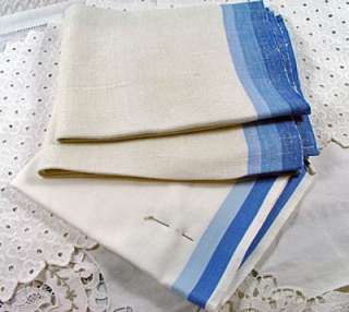   Vintage Linen Kitchen Towels White with Blue Stripes Kitchen Textiles