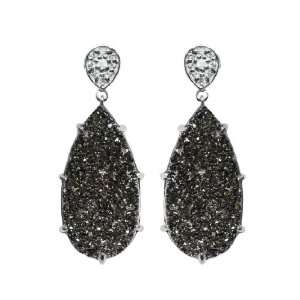   Earrings   Pave Pear Post   Gunmetal Drusy Silver ANZIE Jewelry