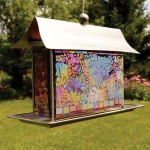   Recycled Glass Mosaic Rainbow Barn Bird Feeder Patio, Lawn & Garden