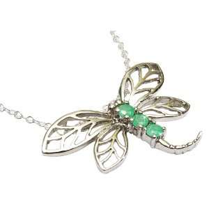  Emerald Silver Dragonfly Necklace Jewelry