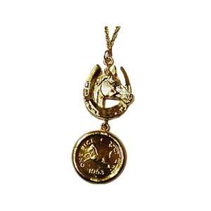  Horse & 1953 Coin Gold Pendant Necklace 
