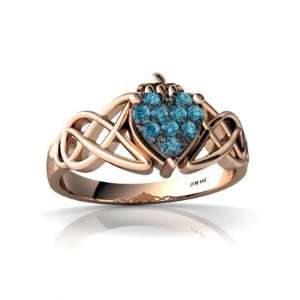  14k Rose Gold Blue Diamond Celtic Claddagh Knot Ring Size 