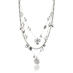 Betsey Johnson Iconic Crystal 3 Row Illusion Necklace 