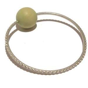 Wood Bracelet 01 Bangle Green Silver Metal Grounding Healing Bead 7