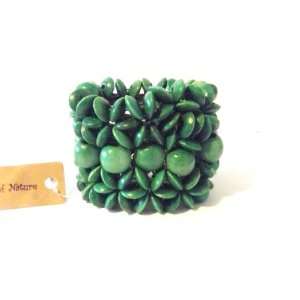  Chunky Green Wood Bead Stretch Flower Bracelet Jewelry