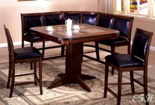 NEW MARBLE &TOBACCO OAK WOOD COUNTER NOOK TABLE SET  