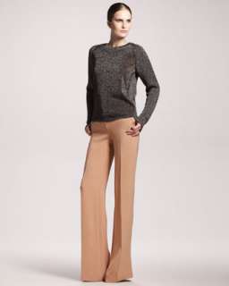 Metallic Combo Knit Crewneck Sweater & Wide Leg Silk Pants
