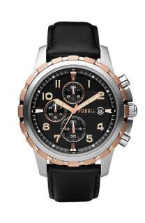 Fossil Notched Bezel Leather Strap Chronograph Watch  