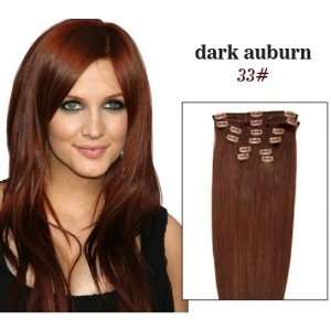    22 7 Pc Straight Auburn 33 Human Remy Clip Hair Extensions Beauty