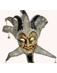 Masquerade Jester Masks with Black and Silver Collars and Gold Music 