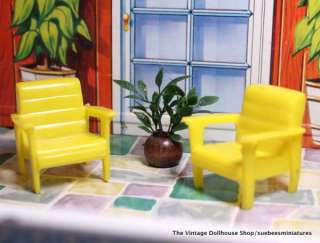 MARX Vintage Dollhouse Furniture PATIO CHAIRS & PLANT 1/2  