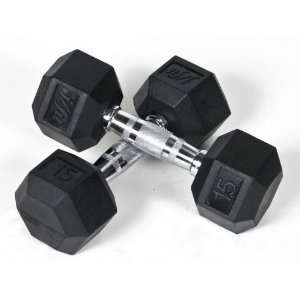  Pair of 15 lbs Rubber Coated Hex Dumbbells Sports 