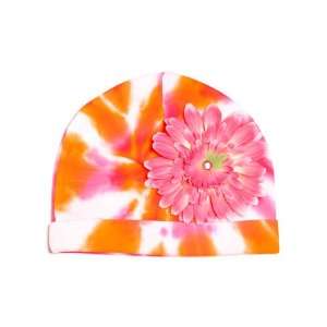 Orange Tie Dye Hat with Candy Pink Daisy Baby
