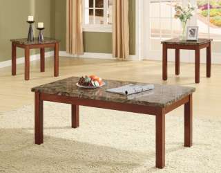 Pcs Coffee and End Table set wooden Faux Marble Top  