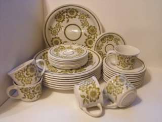 29 Piece Vintage Set of J & G Meakin Green Floral Dance Studio Stone 