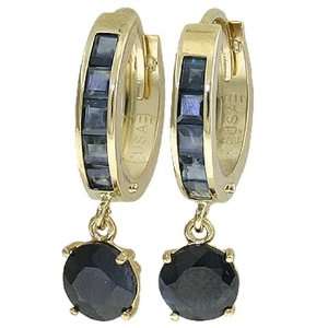   Gold Hoop Huggie Earrings with Genuine Drop Round Sapphires Jewelry
