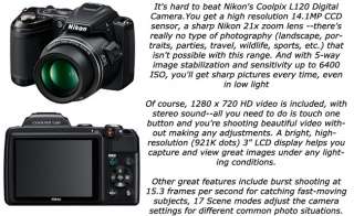 NIKON Coolpix L120 Digital Camera 21x Zoom BLACK +4GB +3 YEAR NIKON 