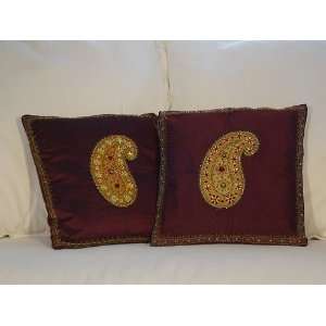  Paisley Wine (Maroon)   Hand Embroidered Cushion Cover 