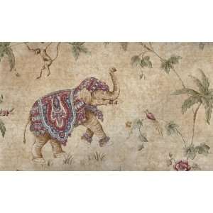  Wallpaper East Indian Elephant, Monkey with Palms & Ivy 