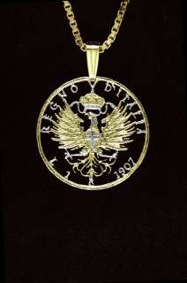Italy Eagle Cut Coin Pendant Necklace 7/8 diameter  
