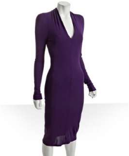 Alexander McQueen purple jersey v neck long sleeve dress   up 