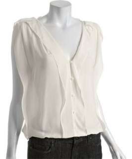 Aryn K white silk flutter sleeve button front blouse   up to 